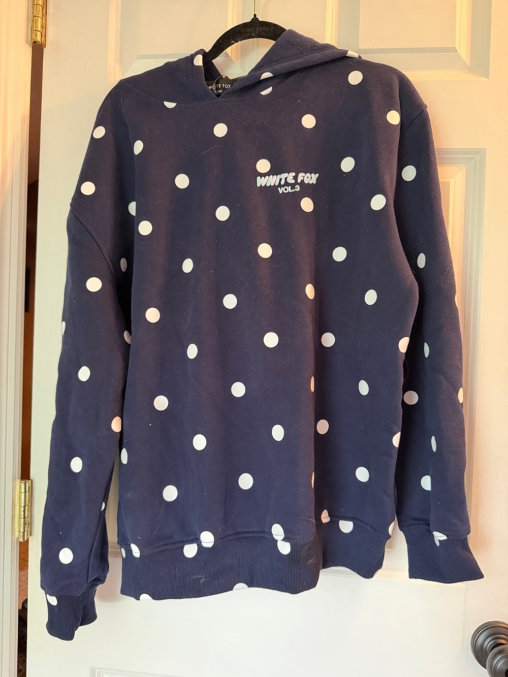 White Fox sold out online Navy Polka Dot Hoodie Sweater nwt size s/m oversized